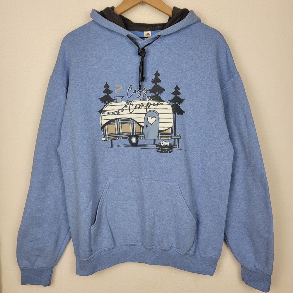 Fruit‎ of the Loom Womens Graphic Hoodie Sweatshirt Size L Softspun Cozy Cabin